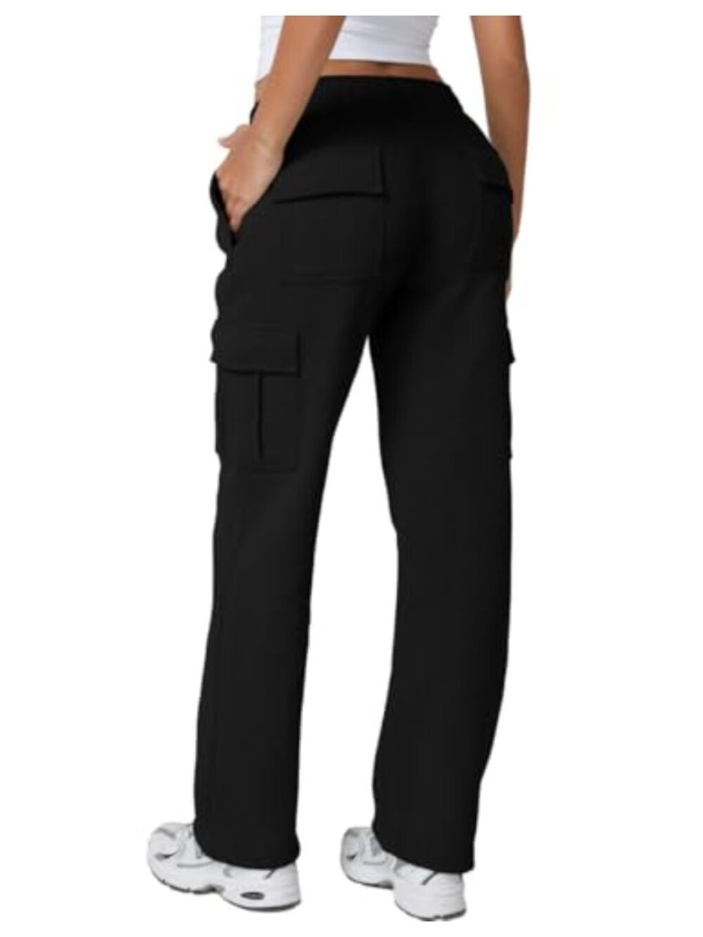 Fleece Lined Sweatpants Elastic Waist Baggy Wide Leg with Pockets